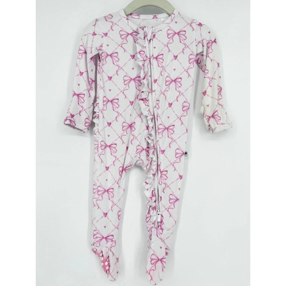 Lot 2 Bums & Roses Bamboo Ruffle‎ Romper Sleeper Pajamas Footie 3-6 Months